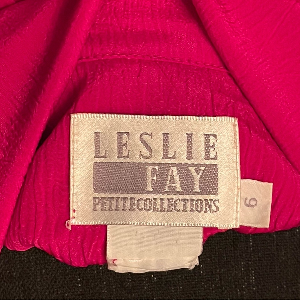 Vintage 80s Leslie Fay Petite Hot Pink Teal Purple Color Block Retro Wrap Dress - Picture 4 of 4